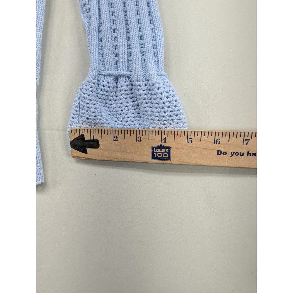 Retango Knit Sweater Blue Medium Drawstring Tie Bell Sleeve Cropped‎ Cotton